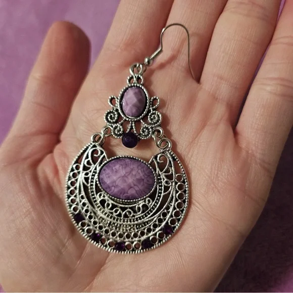 Any 4/$25! Antiqued Silver Purple Gem Boho Earrings - Picture 4 of 6